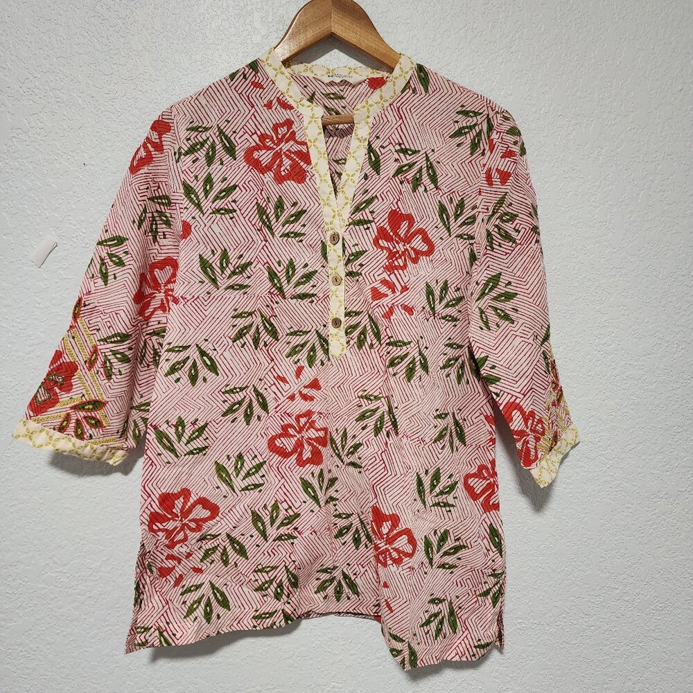 Marketplace Handwork Of India Boho Top Tunic Small 100% Organic Cotton Coastal